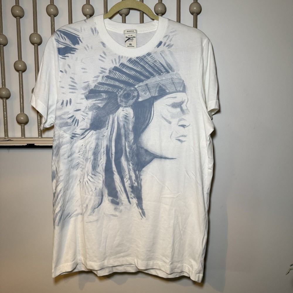 Vintage Abercrombie & Fitch Muscle Native American Chief Y2K Tee Shirt XL