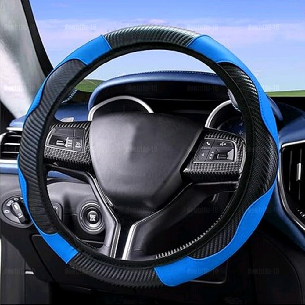 Blue Microfiber Leather Car Steering Wheel Cover 15''/38cm Universal Accessories