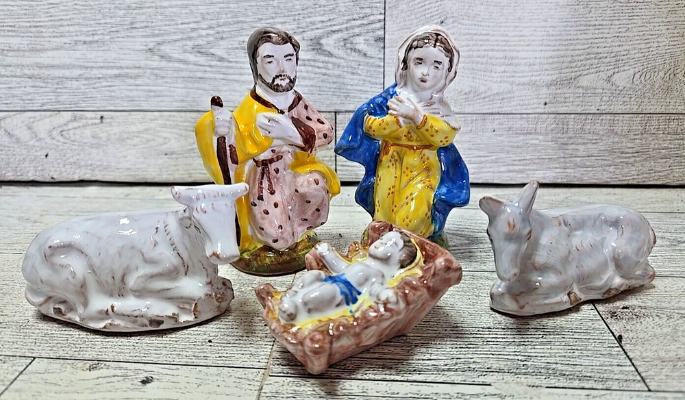 Vintage Nativity Set Glazed Terracotta Rustic Christmas Holiday Handmade Pottery
