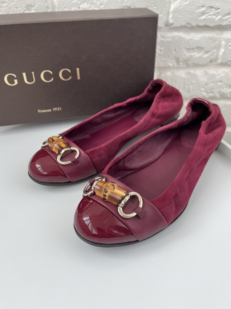 Gucci Bamboo Horsebit Suede Leather Ballet Flats Women's Size 36 1/2
