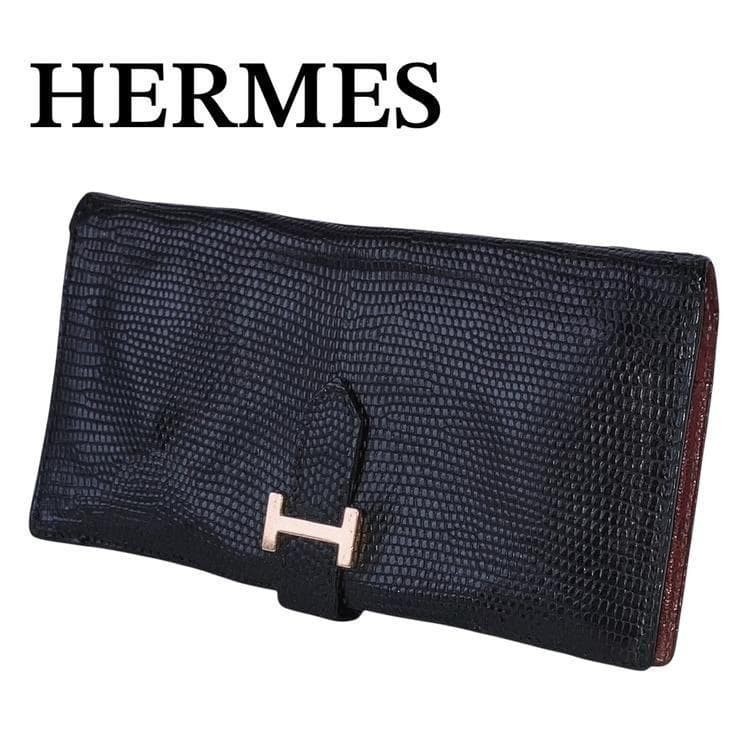 HERMES Béan Classic Lizard Black Wallet