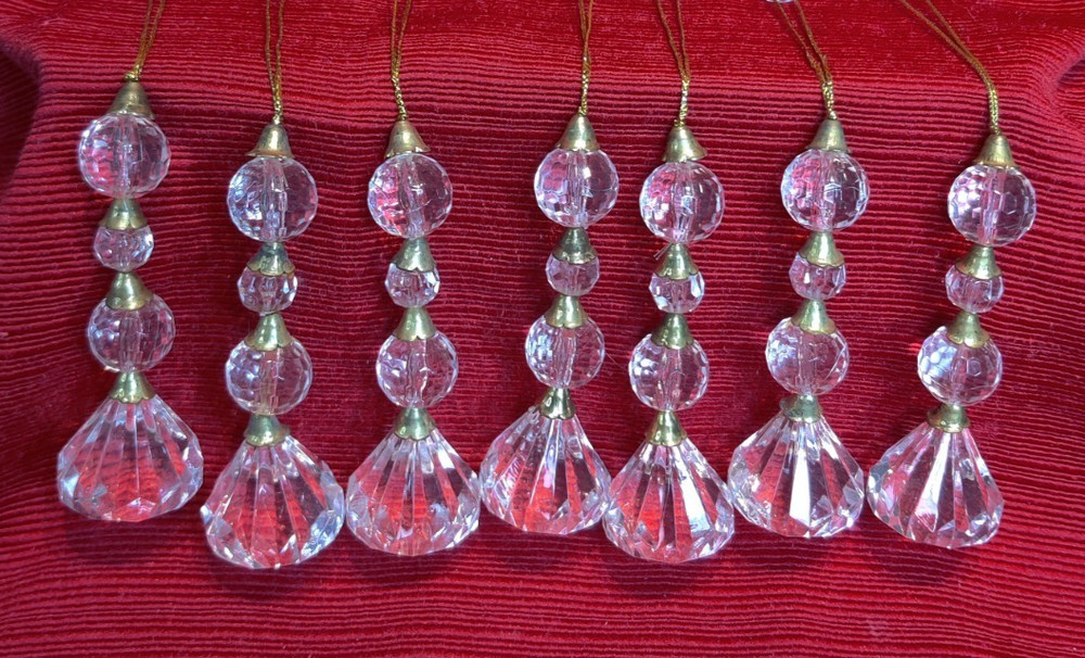 7 Clear Acrylic Tear Drop Prisms Ornaments Gold Accent Christmas Tree 4 inch-image