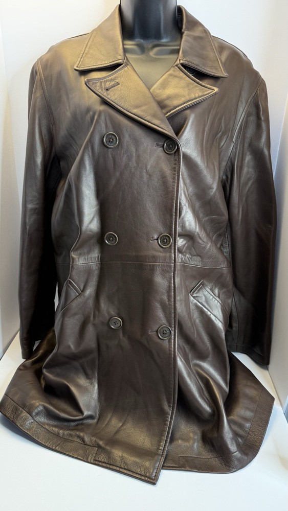Coach Men’s Brown Leather Double Breasted Coat Jacket Made in USA (No Belt)