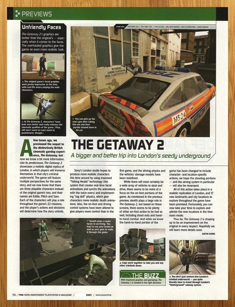 2005 The Getaway 2 PS2 Vintage Print Ad Authentic Video Game Promo Art
