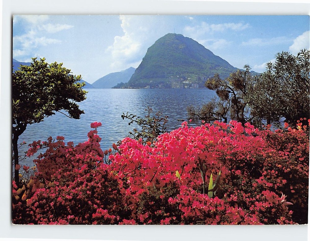 Postcard View of  Quai &  mountain San Salvatore of Lugano Ticino  Switzerland