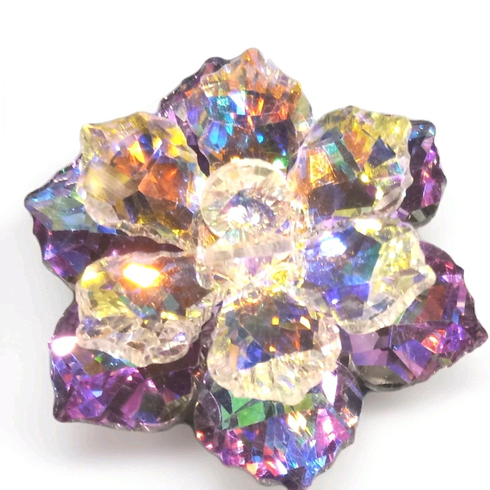 Iridescent Flash Purple & Clear Flower Petals. Brooch