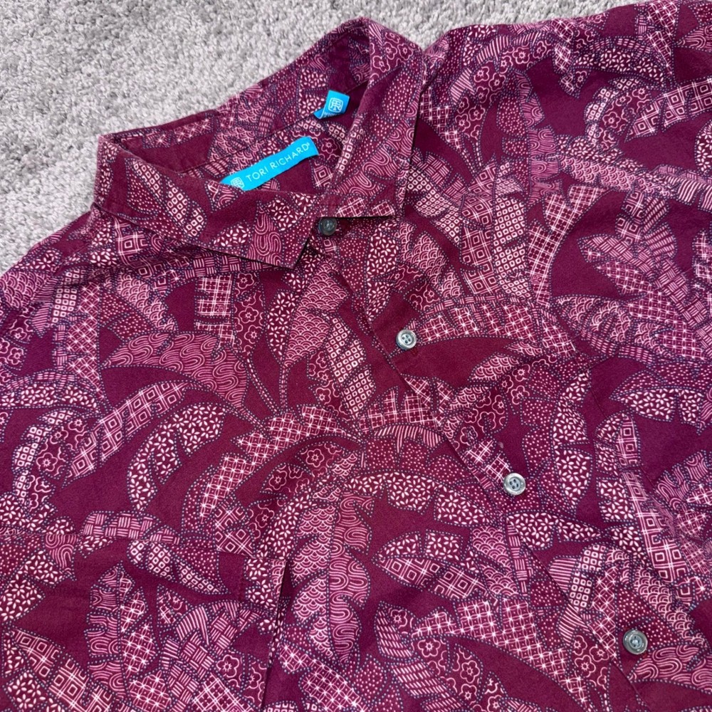 Tori Richard Aloha Shirt Mens Botanical Leaf Print Burgundy 2XL EXCELLENT