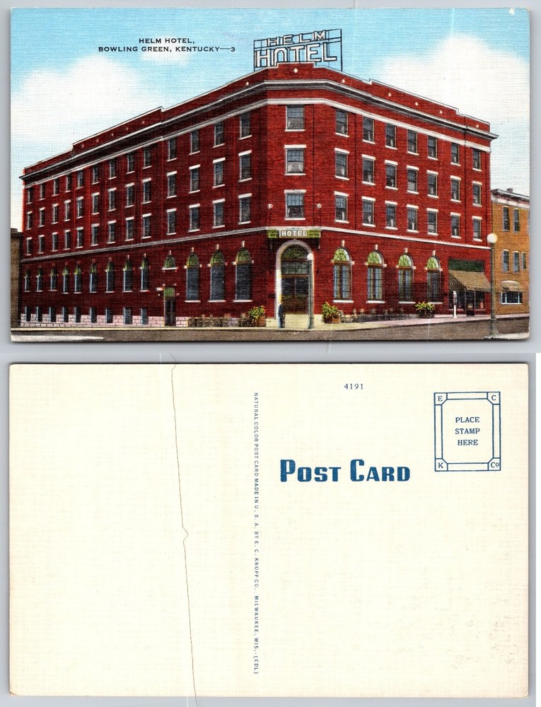 Helm Hotel Bowling Green Kentucky Vintage Linen Postcard E. C. Kropp