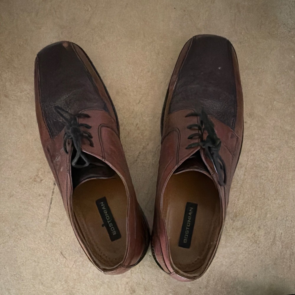 Bostonian Brown Leather Oxford Square Toe Lace Up Men's Dress Shoes