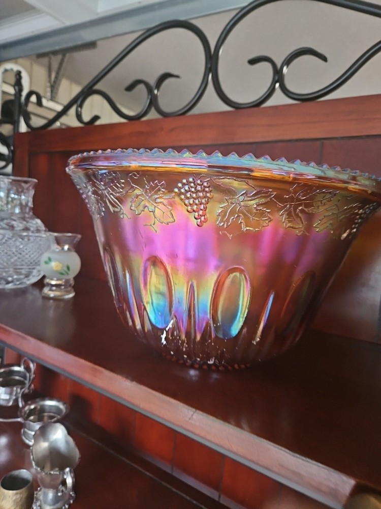 Iridescent Carnival Glass Punch Bowl
