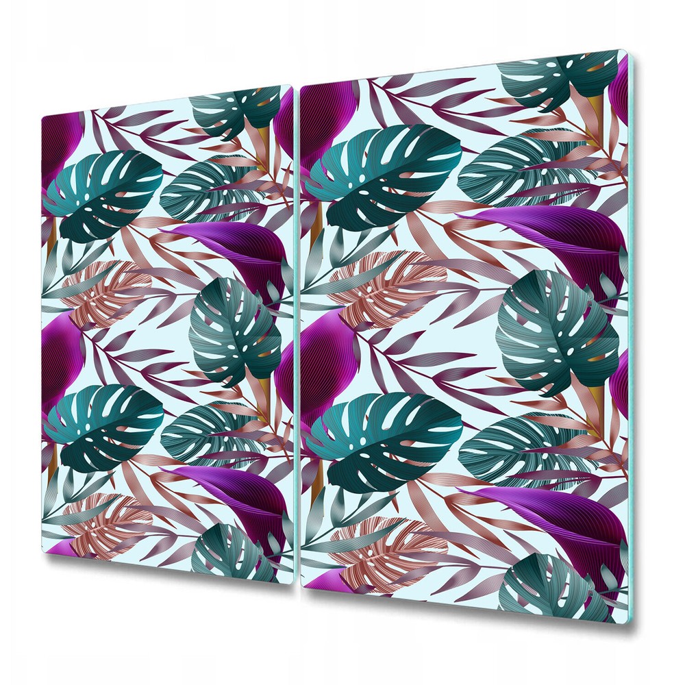 Glass Chopping Board Utensil Tropical flowers jungle purple and green 2x30x52