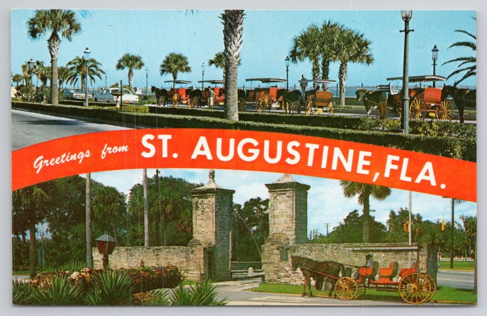 St. Augustine FL Old City Gates & Sightseeing Carriages Postcard