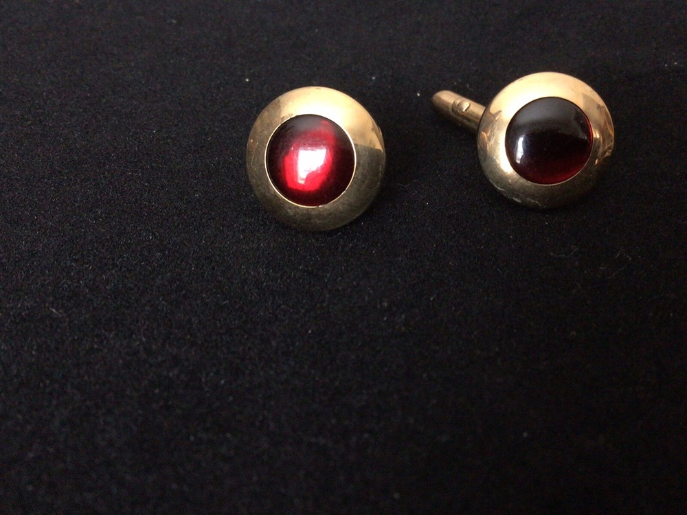 Vintage Round Gold Tone with Red Rhinestone Cufflinks Men's Accessories Swank