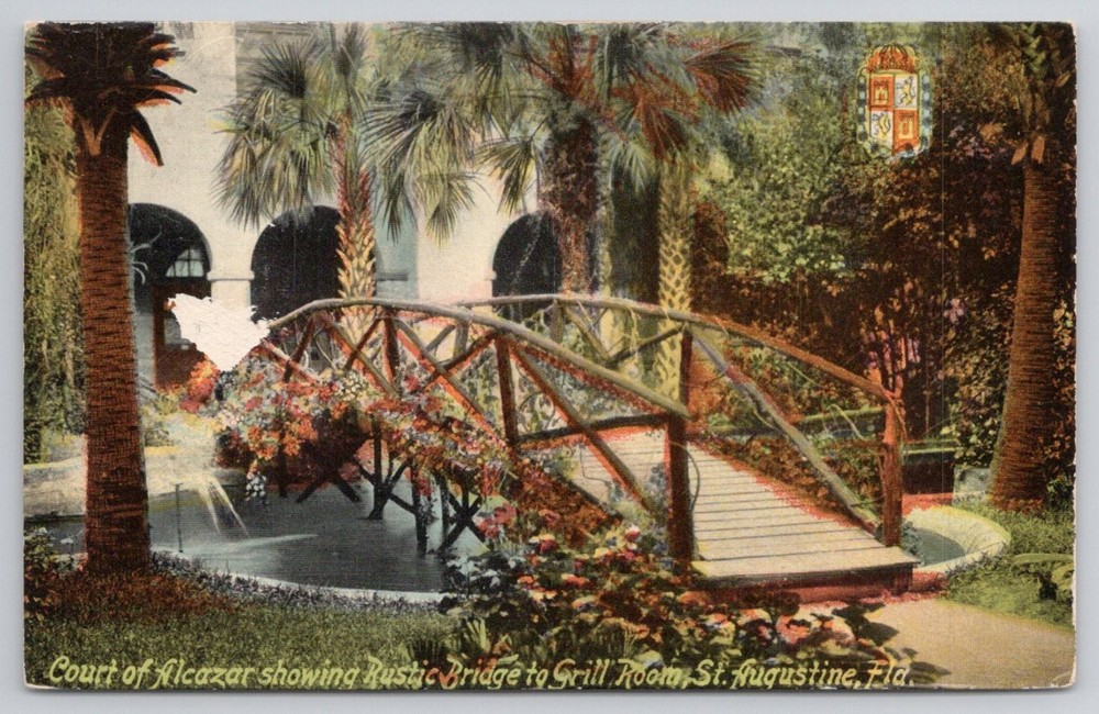 St. Augustine FL Alcazar Court Rustic Bridge Grill Room M. Marschall Postcard
