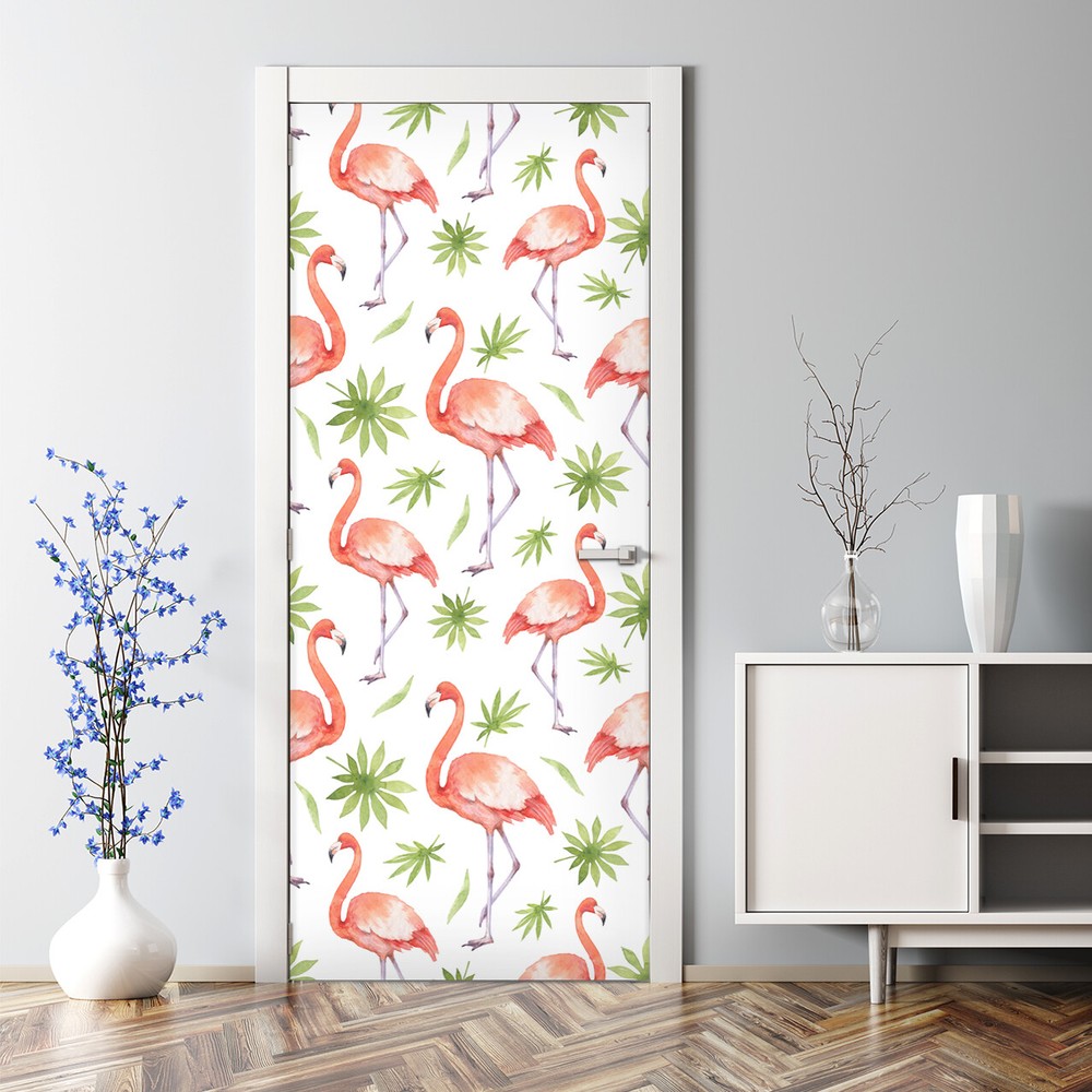 Leafs Flamingo Birds Bubble Free Door sticker abstract painting delicate