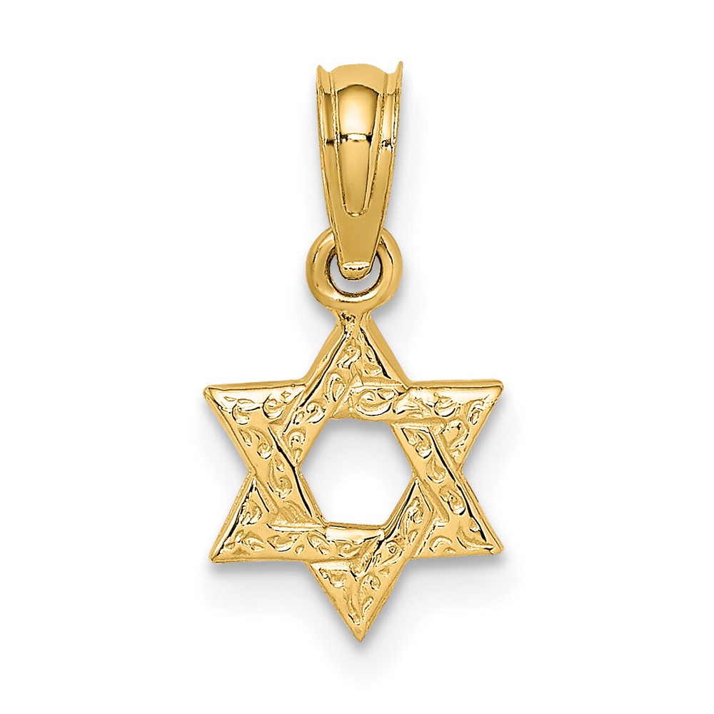 Solid 10K Yellow Gold Mini Star Of David w/ Engraved Swirl Charm - 14.5mm