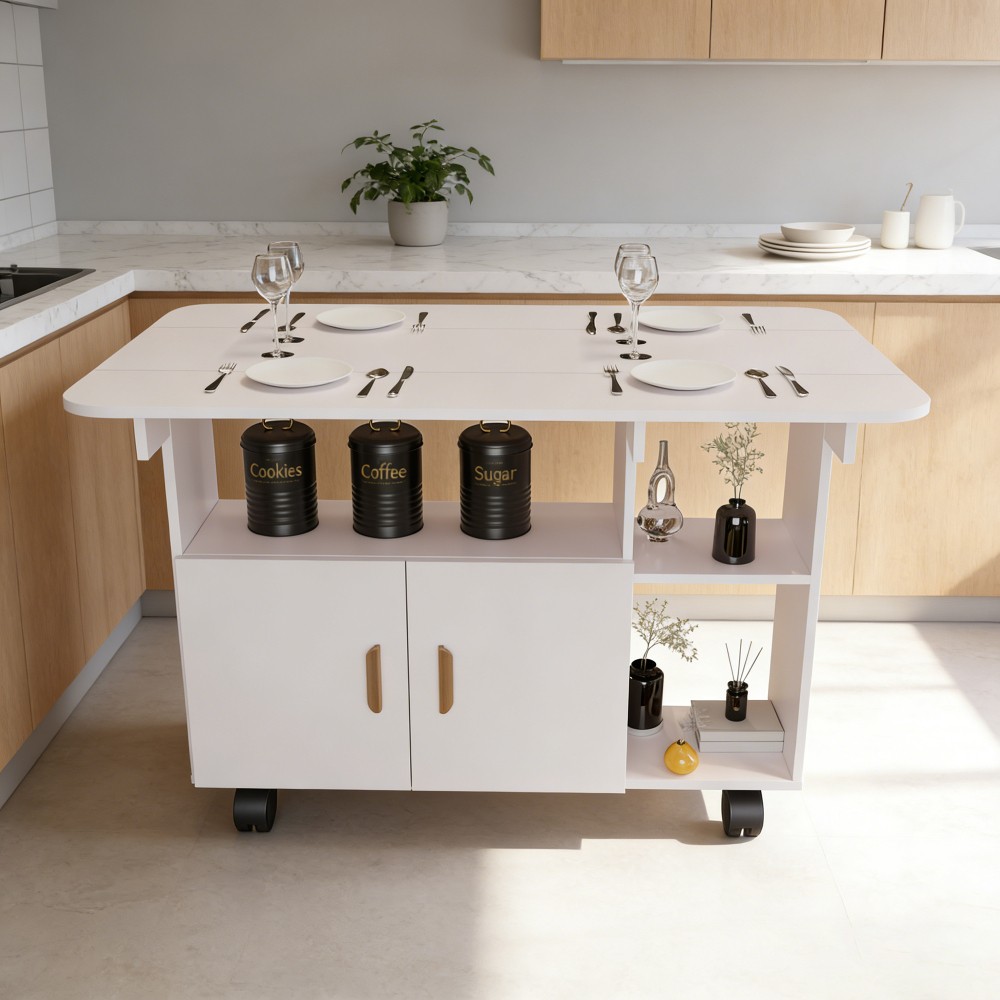 Rectangle Drop Leaf Dining Table with Wheels Drawer