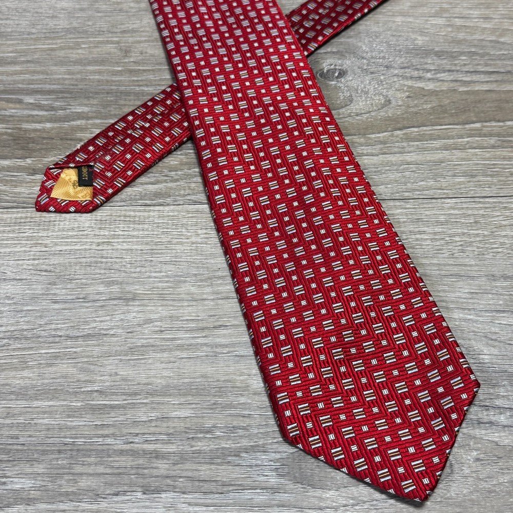 Robert Talbott Nordstrom Handmade Luxury 100% Silk Neck Tie Red Maze-Like USA
