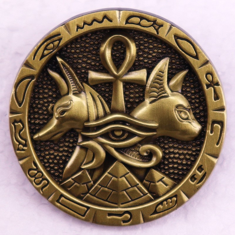 2PCS Ancient Egyptian Anubis & Bastet Brooch Eye of Horus Ankh & Pyramid Pin