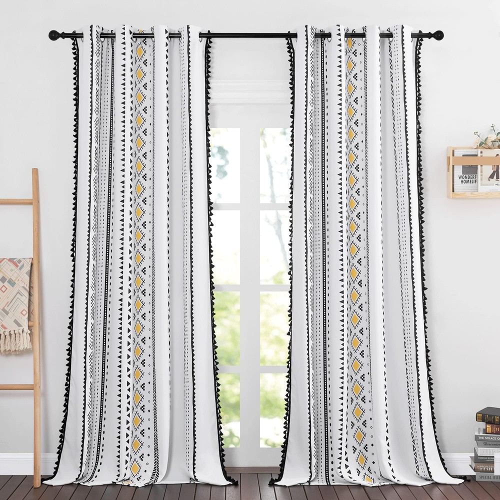White Boho Fall Macrame Curtains 84 Inch 2-Panel Grommet Decorative Window Drapes