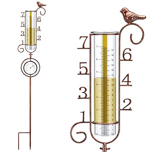 32 Inch Rain Gauge Outdoor with Waterproof Thermometer