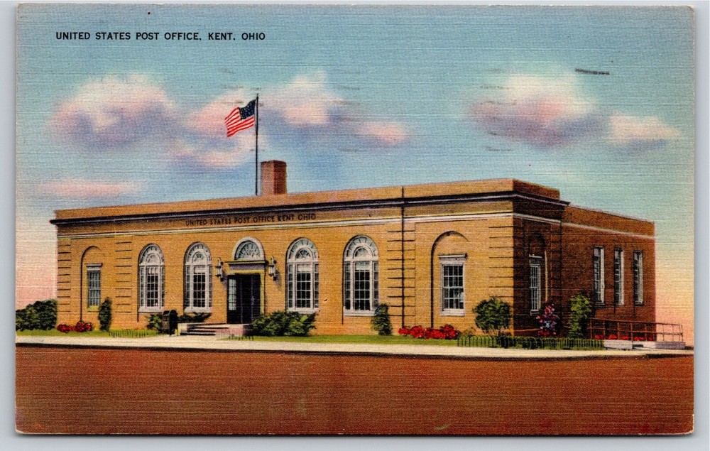 Kent Ohio~United States Post Office~Vintage Linen Postcard