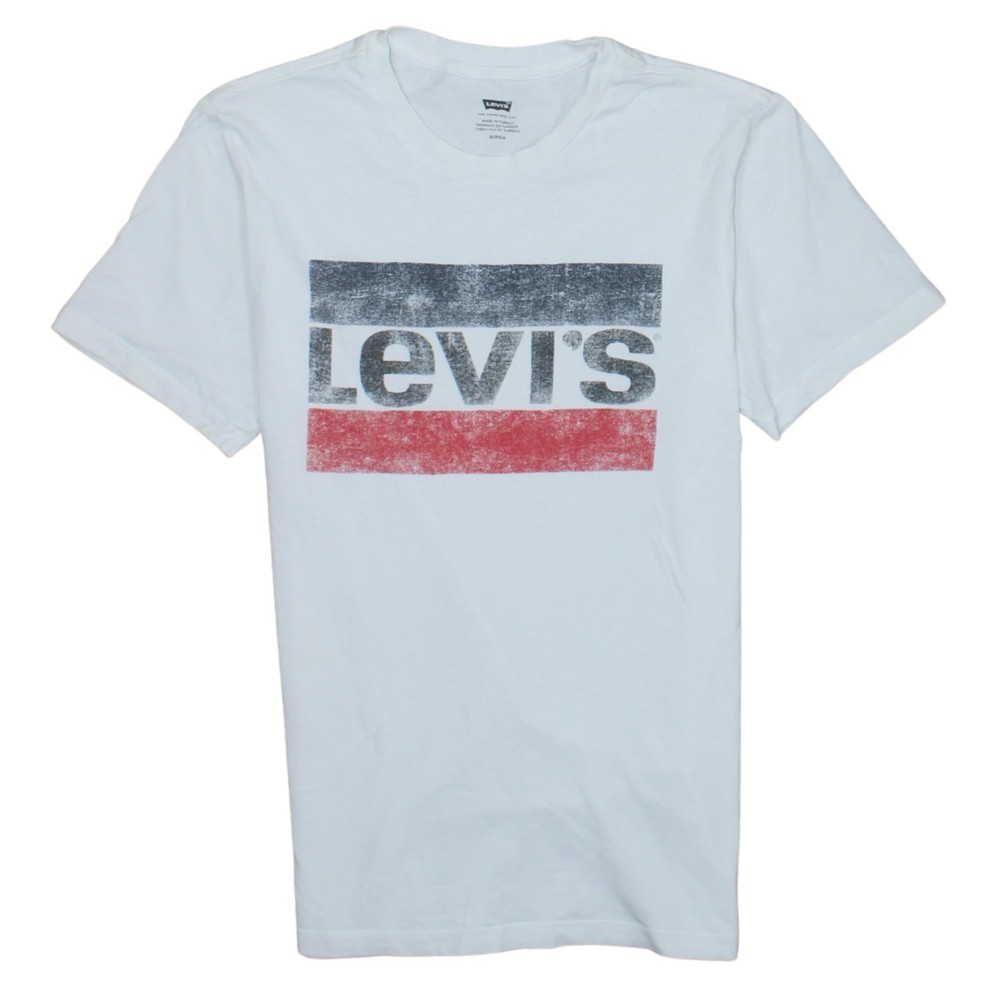 Levis Mens T Shirt White Cotton Graphic Box Logo Crew Neck Short Sleeve Tee S