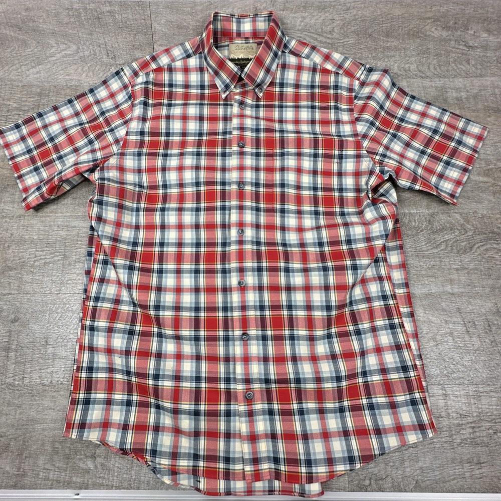 Cabela's Outfitter Series Men's Plaid Button Down Shirt Size Large L Red Blue