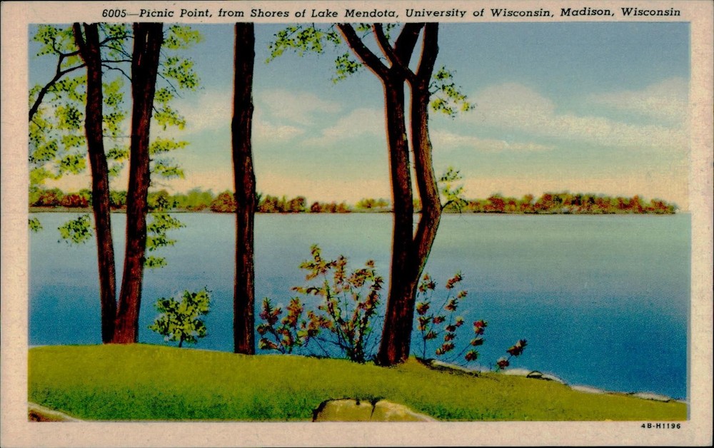 Vintage Linen Postcard Picnic Point Lake Mendota UW Madison Wisconsin