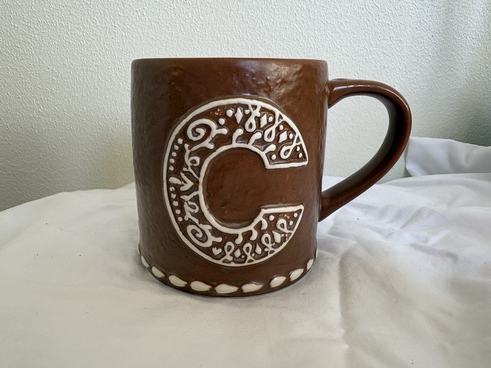 Pottery Barn Gingerbread Stoneware Alphabet Mug, Letter 'C’~ Brown