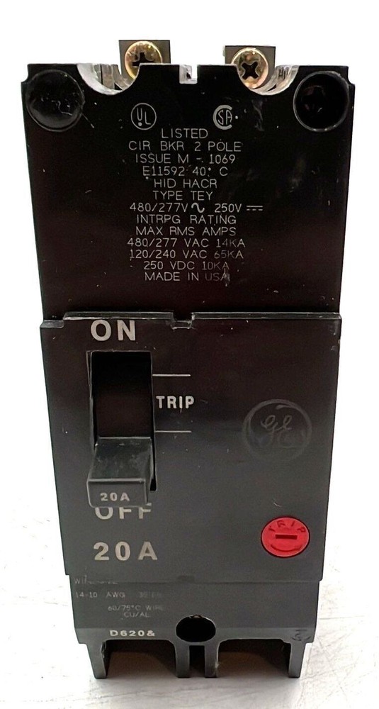 General Electric TEY220 Circuit Breaker 20A 2P 480V TEY 20 Amp 2 Pole Used