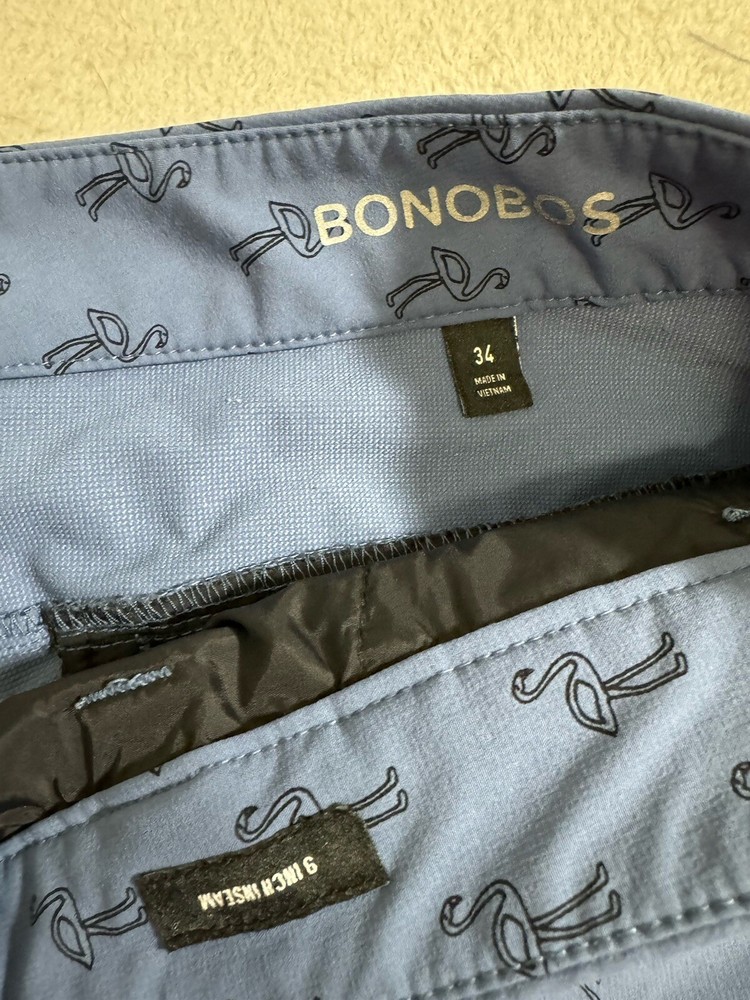 Bonobos Shorts Men 34 Blue Flamingo All Over Print Stretch Performance Nylon