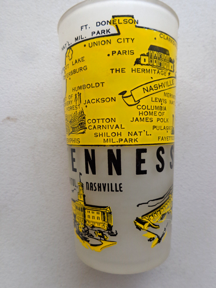 Vintage Hazel Atlas Drinking Glass Souvenir Historical Sites Map tennessee