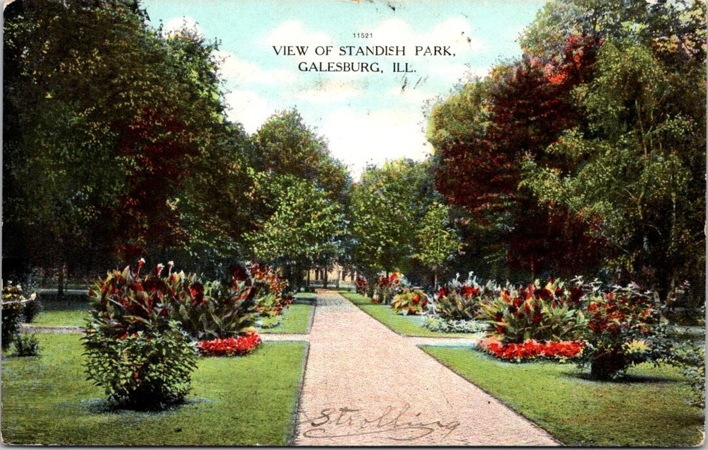 1908 Verdant Gardens of Standish Park Galesburg Illinois Vintage Postcard