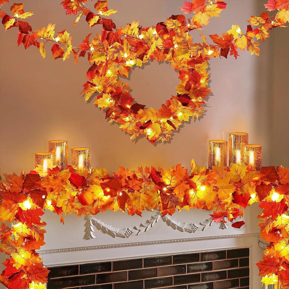 2 Pack Maple Leaf String Lights Autumn Garland Decor  