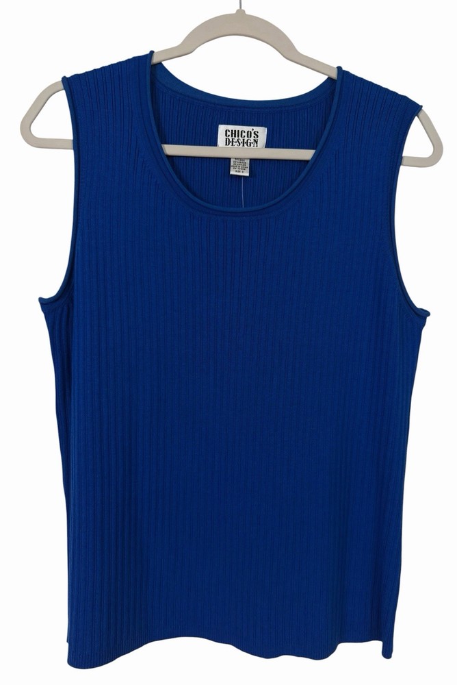 NWT Vintage Chico’s Sleeveless Knit Tank Top In Keegan Blue Silk Blend Size 3