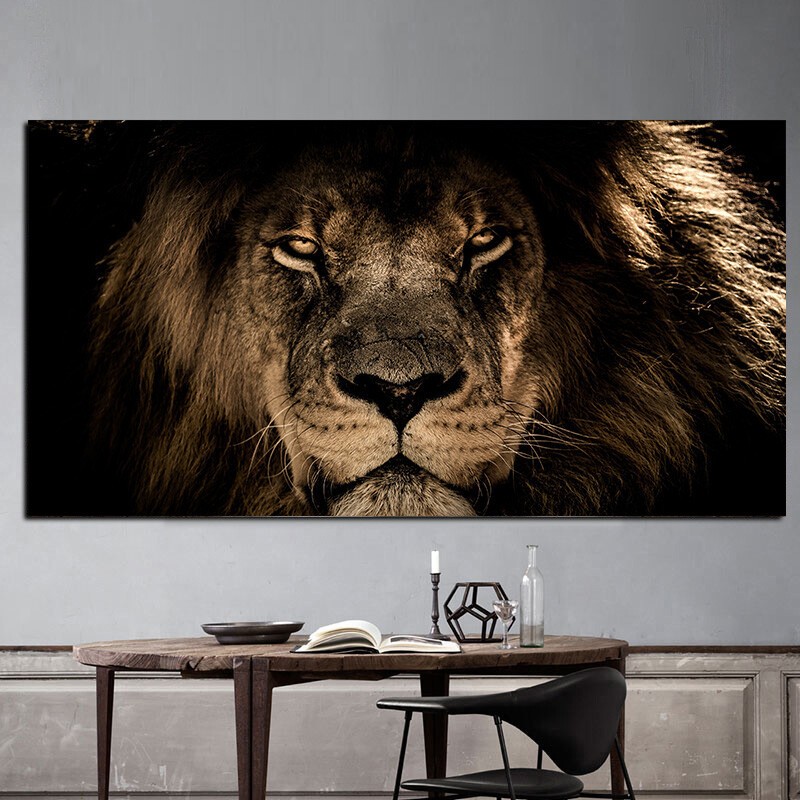 Wild Animal Canvas Painting African Lion Canvas Wall Art Poster Home Decor Mural
