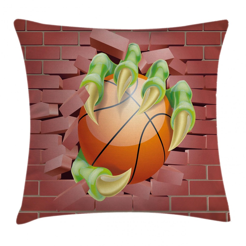 Red Monster Basketball Cartoon Square Pillow Cover 16 Inch Size