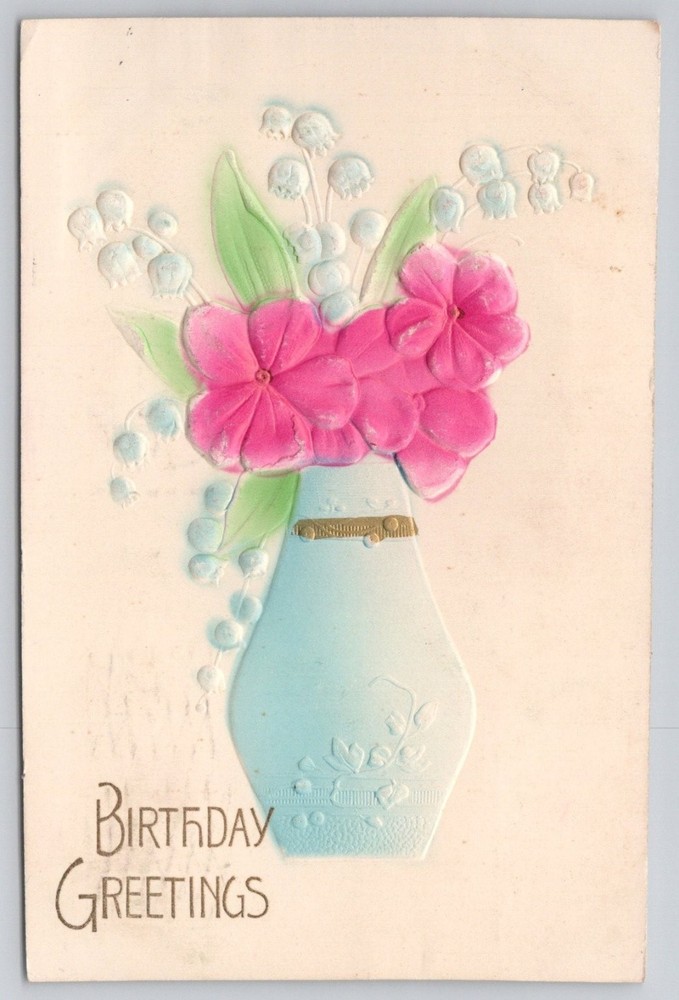 1908 Embossed Floral Birthday Greetings Postcard from Germany