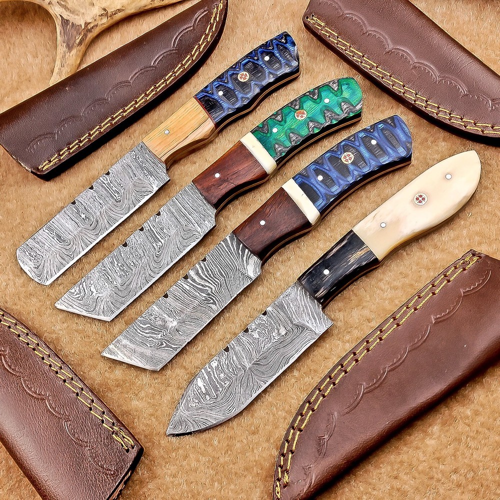 4 Pcs Damascus Blade Skinner Knives Set | 8