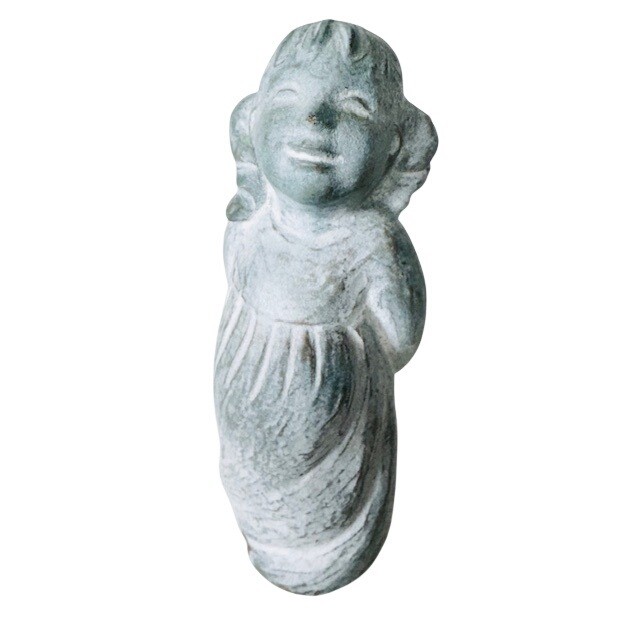 Isabel Bloom Girl with Gift Pigtails Concrete Sculpture Signed 1997 Grey 5.5in