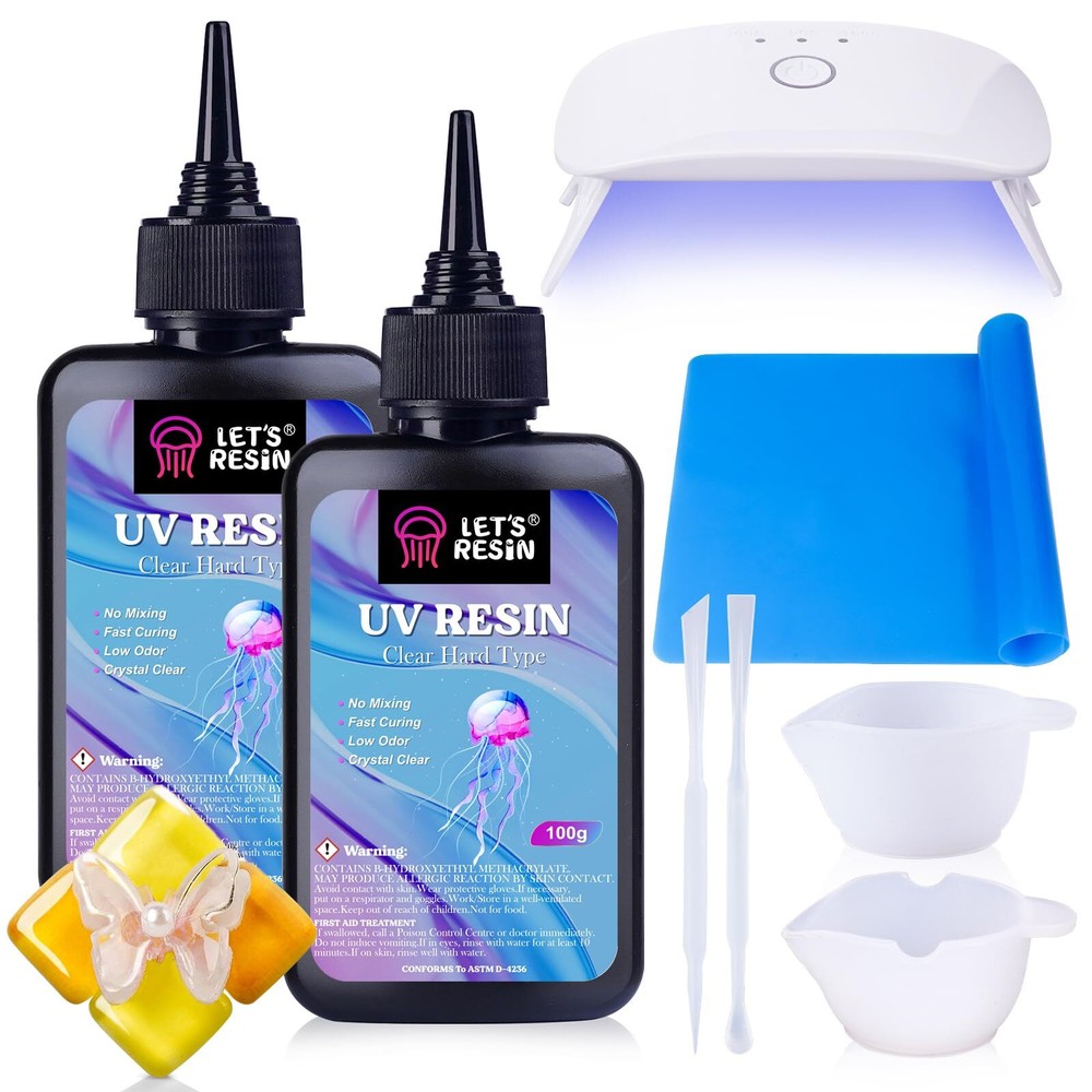 UV Resin Starter Kit 200g Crystal Clear Low Odor Jewelry Making Craft DIY