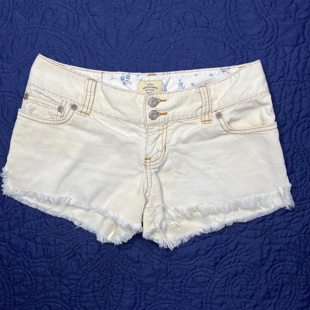 Abercrombie & Fitch Y2K Micro Mini Corduroy Shorts Frayed Hem Low Rise
