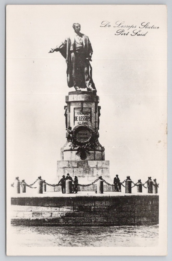 Ferdinand de Lesseps Statue Port Said Egypt RPPC Postcard Vintage Suez Canal