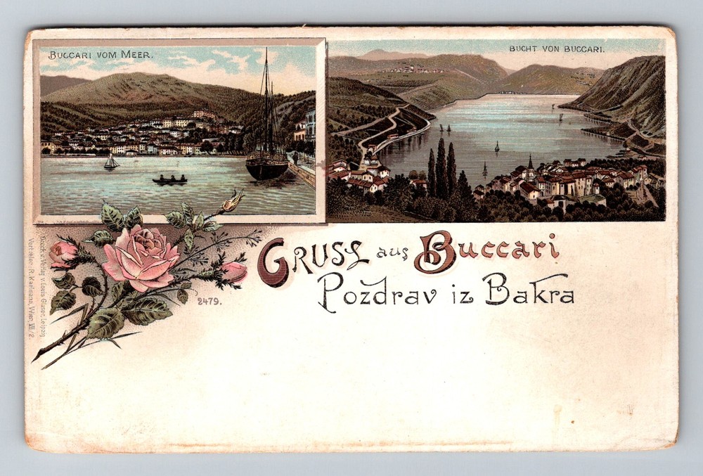 Croatia- Buccari Greetings Town & Port Views Postal Old Card PC Vintage Postcard