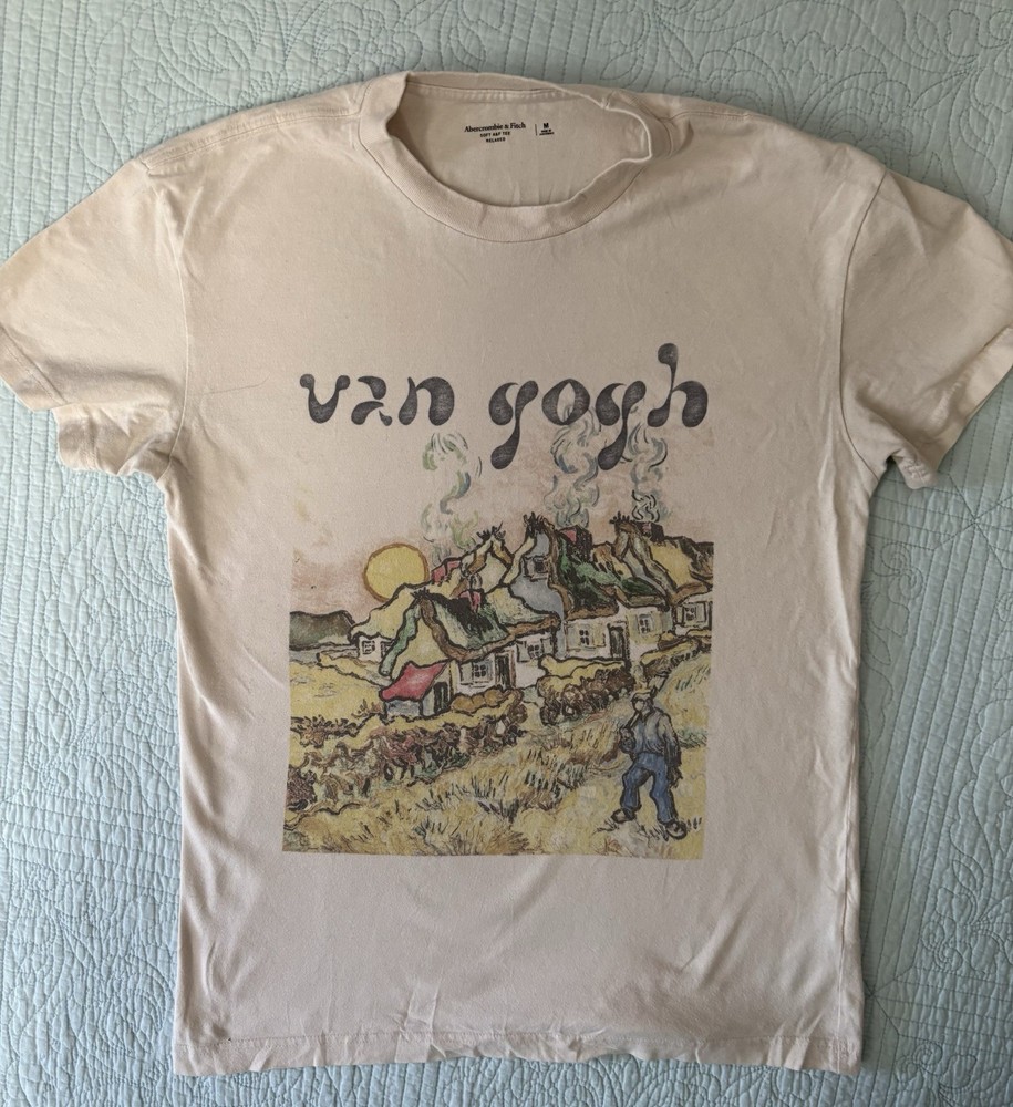 Abercrombie & Fitch Shirt Medium Cream Van Gogh Graphic Tee Soft A&F Relaxed