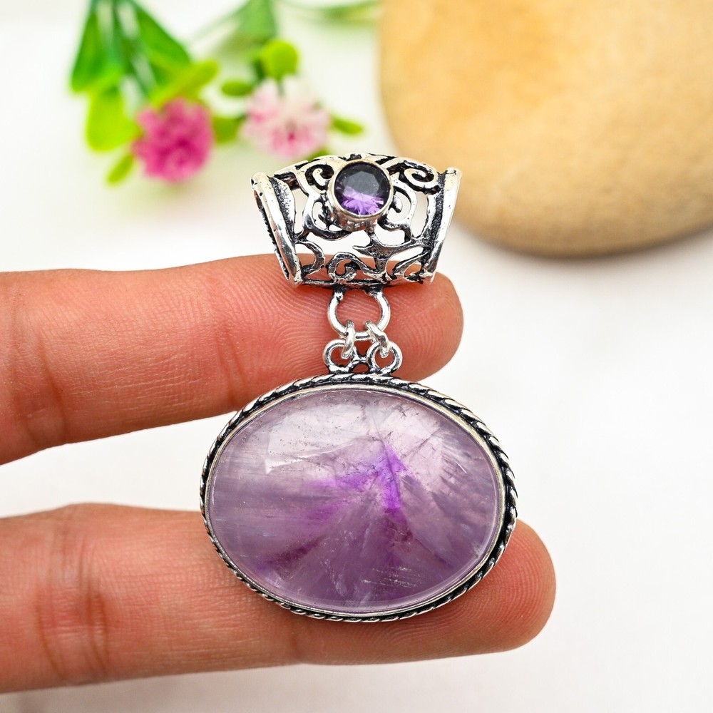 Beautiful Amethyst Gemstone Pendant 925 Sterling Silver Handmade Jewelry Gift