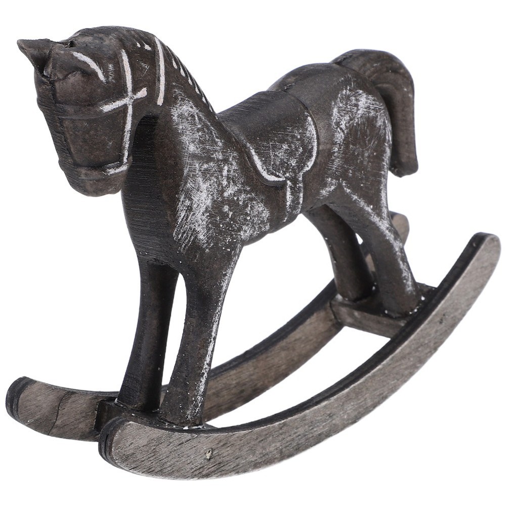 Wooden Rocking Horse Statue Sculptures Home Decor Desktop Decorative Ornaments
