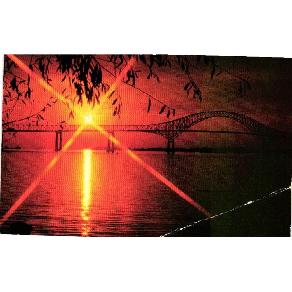 Vintage 1984 Pont Laviolette Bridge Postcard Trois-Rivieres Quebec Canada Sunset