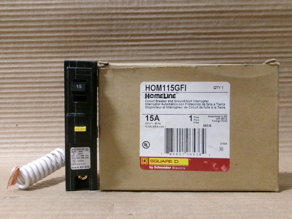 NEW SQUARE D HOM115GFI 1 Pole 15 Amp 120V Circuit Breaker GFCI NOB